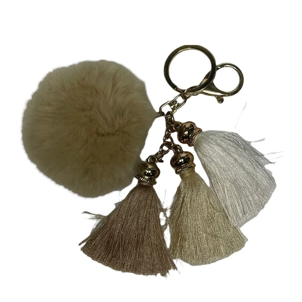 Faux Fur Pom and Tassel Key Ring Holder/Purse Charm/Bag Tag earth tones